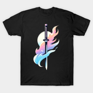 Katana in Pastel Flames T-Shirt